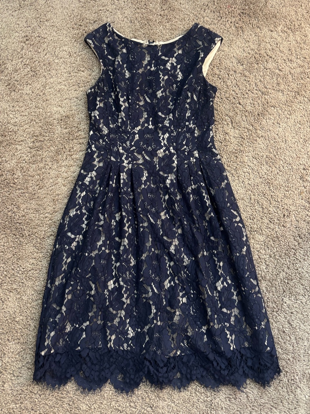 Vince Camuto Navy Lace A-Line Midi Dress